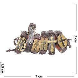 Браслет кожаный (KR-04) c крестами 6 видов 12 шт/уп - фото 155595