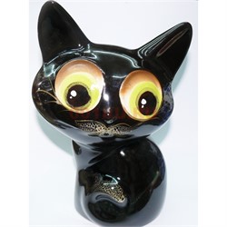 Копилка из керамики черный кот с усами - фото 156256