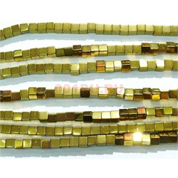 Нитка бусин гематит 4 мм под золото 112 шт в виде квадрата 40 см - фото 158870