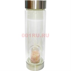 Стеклянная бутылка для воды с кристалликами розового кварца - фото 159896