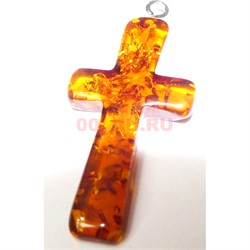 Подвеска кулон из янтаря оранжевая крест 3,5 см - фото 161536