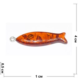 Подвеска кулон из янтаря рыбка оранжевая 4 см - фото 161547