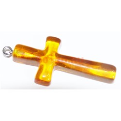 Подвеска кулон из янтаря крест оранжевая 4,2 см - фото 161612