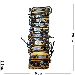 Браслет металл+кожа с табличками (J-34) и фурнитурой 12 шт/уп - фото 161922