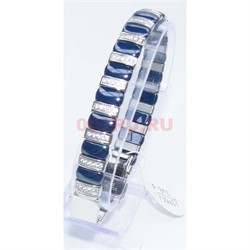 Мужской браслет (P-892) из синей керамики под серебро - фото 167105