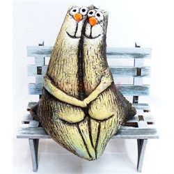 Фигурка Коты (KN-00-78) Сидящие в обнимку на скамейке вытянутые - фото 172009