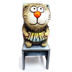 Фигурка Кот с гармонью на стуле (KN00-104) из шамота - фото 172021