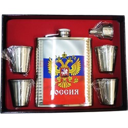 Набор подарочный Россия (D-1902) с флягой 18 унций и 4 стаканчика - фото 175821