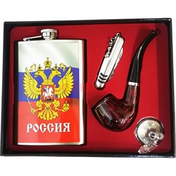 Набор подарочный Россия (D-1908) с флягой 9 унций + трубка + нож - фото 175824