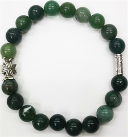 Браслет с крестом 8 мм зеленый агат (натуральный камень) - фото 177368