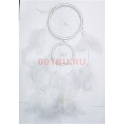 Ловец снов белого цвета с перьями 11 см диаметр круга 12 шт/упаковка - фото 178345