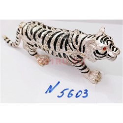 Шкатулка со стразами Тигр белый (5603) металлическая символ 2022 года - фото 178547