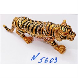 Шкатулка со стразами Тигр желтый (5603) металлическая символ 2022 года - фото 178549