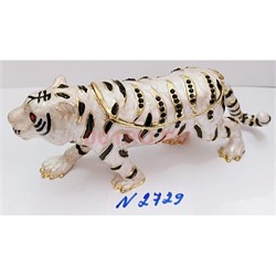 Шкатулка со стразами Тигр белый (2729) металлическая символ 2022 года - фото 178553