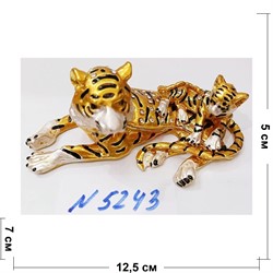 Тигрица с тигренком (5243) желтая шкатулка со стразами - фото 178564