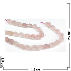 Нитка бусин из розового кварца крупная галтовка граненая 38 см - фото 179178