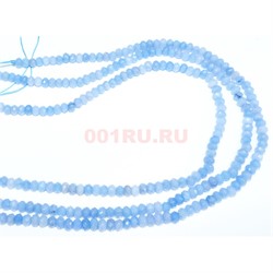 Нитка бусин граненая рондель из голубого агата 38 см - фото 179655