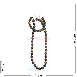 Комплект 3-в-1 «Бусы, браслет и серьги» 10 мм из соколиного глаза - фото 180386