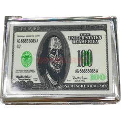 Портсигар с зажигалкой 100 долларов металлический на 10 сигарет - фото 182372