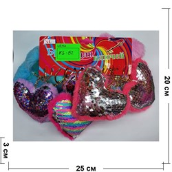Брелок пушистый (KS-82) сердце с пайетками 12 шт/упаковка - фото 182903
