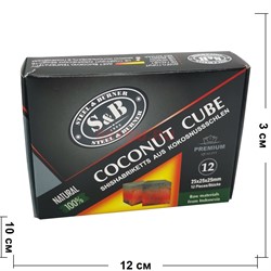 Уголь для кальяна S&B кокосовый 12 кубиков 25 мм - фото 183103