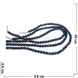 Нитка бусин 6 мм из черного обсидиана граненого 40 см - фото 186021