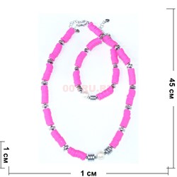 Набор 2-в-1 браслет и бусы из розового каучука, гематита, жемчуга 0,9 мм - фото 186426
