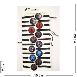 Браслет черная нитка с медальоном в ассортименте 12 шт/упаковка - фото 187002