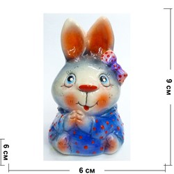 Фигурка из цветной гжели Кролик с бантиком Символ 2023 года - фото 187420