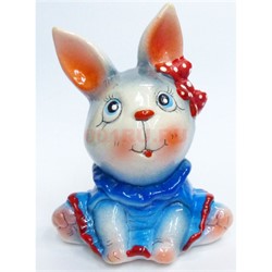 Фигурка из цветной гжели Кролик в платье Символ 2023 года - фото 187425