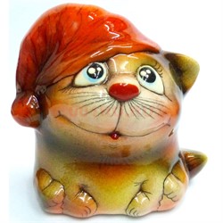Фигурка из цветной керамики Кошка в шапочке - фото 187475