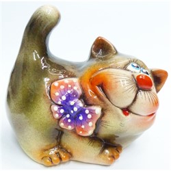Фигурка из цветной керамики (2) Кошка с бантиком 7 см - фото 187479