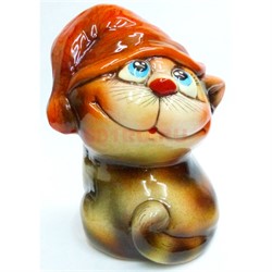 Фигурка из цветной керамики (2) Кошка в шапочке 12 см - фото 187483