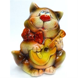 Фигурка из цветной керамики Кот с гитарой 10 см - фото 187489