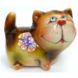 Фигурка из цветной керамики (2) Кот с бантиком 6,5 см - фото 187499