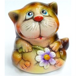 Фигурка из цветной керамики (2) Кот с цветком 6,5 см - фото 187501