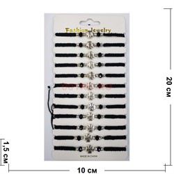 Браслет с толстой черной ниткой «крест+ 2 бусины шпинель» (GS-46) - фото 189987