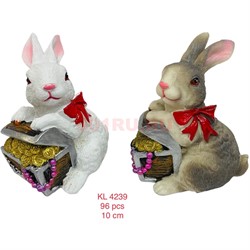 Символ 2023 года Кролики с сундуком денег (KL-4239) из полистоуна 2 шт/упаковка - фото 192718