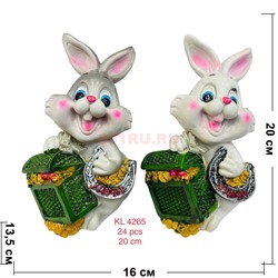 Кролики 20 см с сундуком денег (KL-4265) из полистоуна символ 2023 года - фото 192763