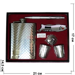 Набор подарочный (D-1719) с флягой 8 унций + нож и ручка + 2 стаканчика - фото 193525