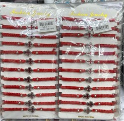 Браслет (BR-1509) с толстой красной ниткой «крест провославный» 12 шт/упаковка - фото 197518
