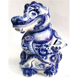 Копилка Дракон из керамики роспись гжель синяя 17 см высота - фото 201903