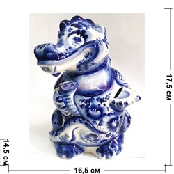 Копилка Дракон из керамики роспись гжель синяя 17 см высота - фото 201905