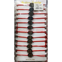 Браслет Крест деревянный темный 12 шт/упаковка с красной ниткой - фото 202092