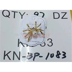 Брошь со стразами (BP-1083) паук с жемчужиной  12 шт/упаковка - фото 202202