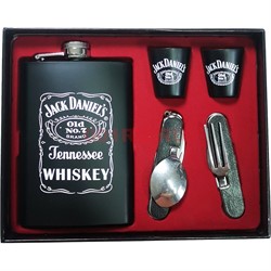 Набор подарочный (D-003) Jack Daniels фляга 9 унций + столовые приборы + стаканчики - фото 202455