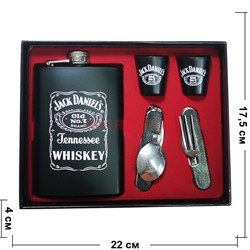 Набор подарочный (D-003) Jack Daniels фляга 9 унций + столовые приборы + стаканчики - фото 202457