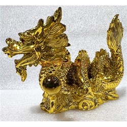 Дракон из полистоуна (NS-18G) под золото с жемчужиной 13 см длина - фото 202977