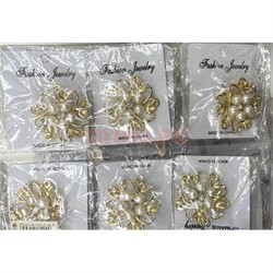 Брошь металлическая Цветок со стразами 12 шт/упаковка (BP-641) - фото 203251