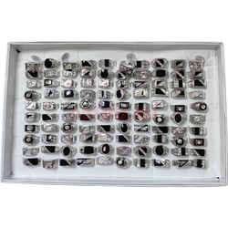 Кольцо перстень под серебро (N-33) со стразами и узорами в ассортименте 100 шт/упаковка - фото 203884